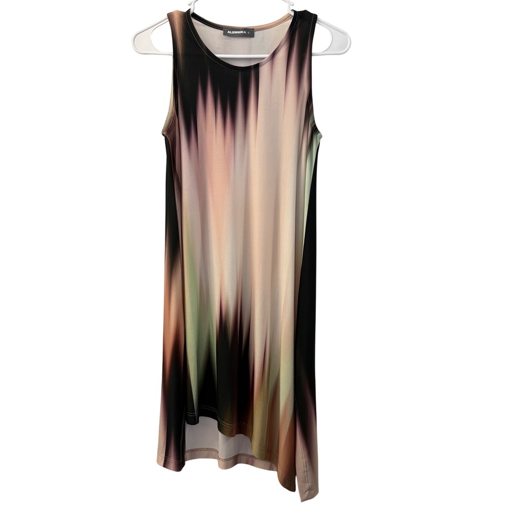 Alembika Sleeveless Asymmetrical Abstract Print Tunic‎ Top Multi-Color Sz 0